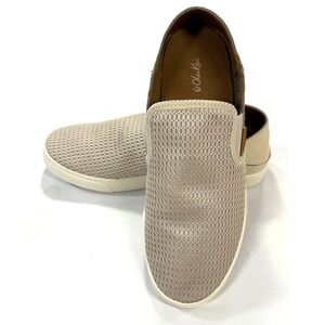 OluKai Pehuea Women's Slip On Shoes Tan Mesh Leather Breathable Comfort Sz 8.5